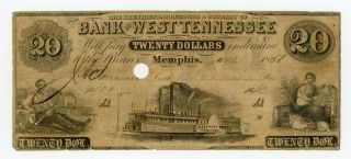 1858 $20 The Bank Of West Tennessee Note W/ Ship