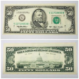 1993 $50 Fifty Dollar Bill Note Federal Reserve Us Currency Old Money G11710653b