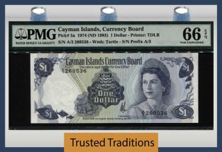 Tt Pk 5a 1974 Cayman Islands 1 Dollar " Queen Elizabeth " Pmg 66 Epq Gem Unc