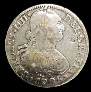 1795 Colonial Spanish Mexico 8 Reales Silver Coin Carolus Iiii Chinese Chop Mark