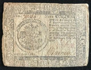 Early Colonial Spanish $5 Note Feb.  26,  1777