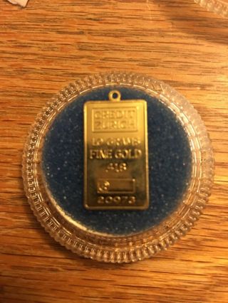 Vintage Credit Zurich 1 Gram.  418 Gold Bullion Bar Jewelry Pendant