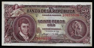 Colombia - 20 Pesos 1953 - Xf - Starts At.  99 Cents With 1st Series