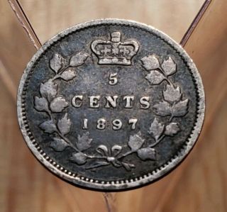 1897 Canada Queen Victoria 5 Cents Silver Coin 2
