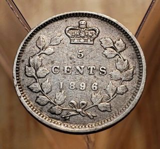 1896 Canada Queen Victoria 5 Cents Silver Coin 2