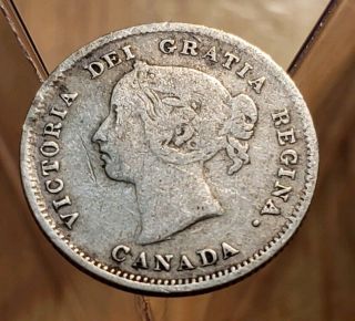 1886 Small 6 Canada Queen Victoria 5 Cents Silver Coin