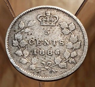 1886 Small 6 Canada Queen Victoria 5 Cents Silver Coin 2