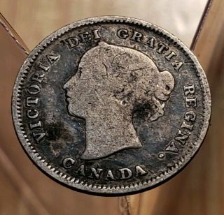 1885 Large 5 Canada Queen Victoria 5 Cents Silver Coin