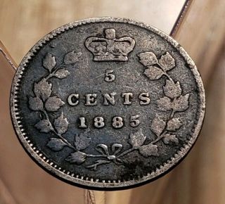 1885 Large 5 Canada Queen Victoria 5 Cents Silver Coin 2