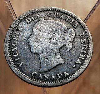 1858 Canada Queen Victoria 5 Cents Silver Coin - Partial Date