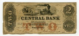 1856 $2 The Central Bank - Montgomery,  Alabama Note W/ Train
