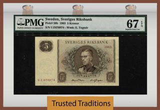Tt Pk 50b 1963 Sweden Sveriges Riksbank 5 Kronor " King Adolf " Pmg 67q