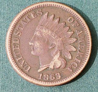 1863 U.  S.  Indian Head Cent Penny - Vg