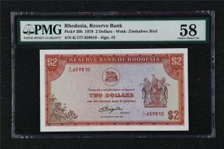 1979 Rhodesia Reserve Bank 2 Dollars Pick 39b Pmg 58 Choice About Unc