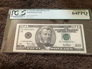 Federal Reserve Note $50 2001 Pcgs Graded Very Ch.  64ppq Low Serial Number