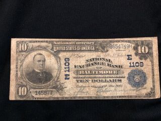 National Currency - Baltimore Maryland 1902 - National Exchange Bank $10.  00