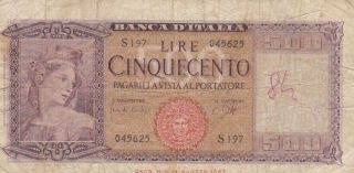 1961 Italy 500 Lira Note,  Pick 80b
