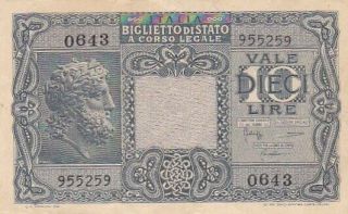 1944 Italy 10 Lire Note,  Pick 32c