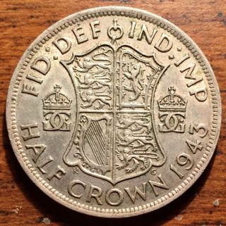 1943 Silver Great Britain 1/2 Half Crown King George Vi Coin