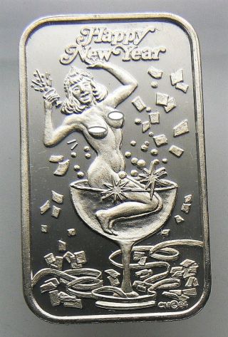 1 Oz Silver Bar.  999 Fine Crown Holiday Beauties Happy Year