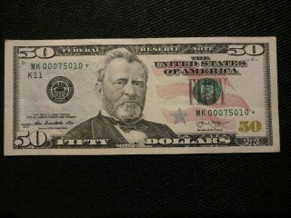 2013 $50 ✯ Star ✯ Note Low Serial Number From A Low Print Run Mk 00075010