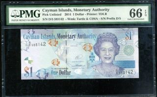 Cayman Islands 1 Dollars 2014 P Gem Unc Pmg 66 Epq
