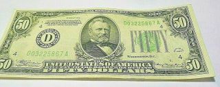 1934 Series $50 Bill - Fifty Dollar Federal Reserve Note Au Serial D03225867a