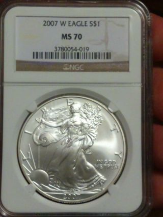 2007 W Burnished Silver American Eagle Ms 70 Ngc Classic Label