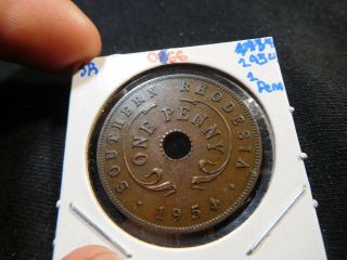 O66 British Africa Southern Rhodesia 1954 Penny Unc Brown