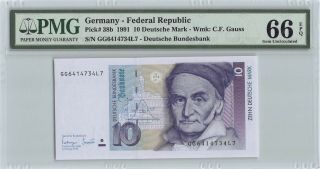 Germany - Fed.  Rep.  1991 P - 38b Pmg Gem Unc 66 Epq 10 Deutsche Mark