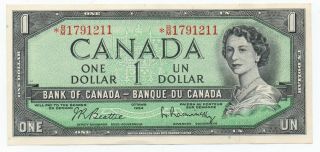 1954 Canadian 1 Dollar Banknote,  Star Note Bm179. ,  Crisp