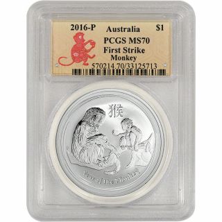 2016 - P Australia Silver Lunar Year Of The Monkey (1 Oz) $1 - Pcgs Ms70 Fs Lunar