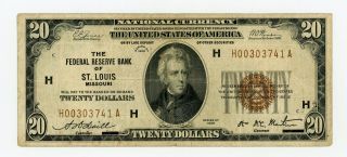 1929 Fr.  1870 - H $20 U.  S.  (st.  Louis,  Missouri) Federal Reserve Bank Note