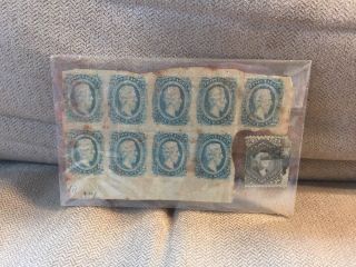 Civil War Confederate Csa 10 Cent Block Nine 12 Postage Stamps Jefferson Davis