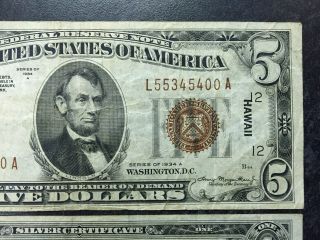 1934 A & 1935 A UNITED STATES HAWAII SILVER CERTIFICATES $1 AND $5 NOTES 6