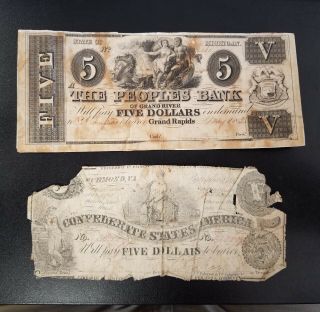 (2) Low Grade Notes - 1 Confederate - 1 Obselete