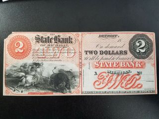The State Bank Of Michigan,  Detroit Two Dollar Obselete Currency