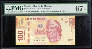 Mexico 100 Pesos 2014 P 124 Gem Unc Pmg 67 Epq