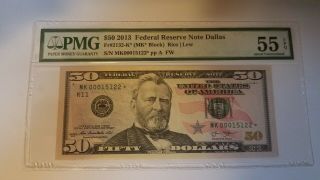 2013 50 Dollar Star Note,  Low Serial Number,  Pmg 55 Epq