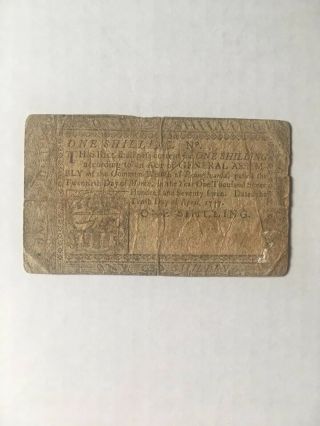 One Shilling Currency Note April 10,  1777 Dunlap Cannon