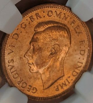 1939 NGC MS - 66 RD Great Britain Farthing Red 1/4P - Gem 3