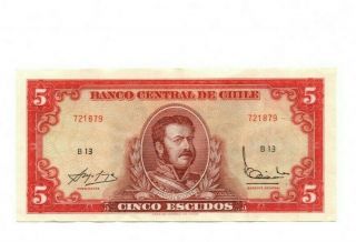 Bank Of Chile 5 Escudos 1962 - 1975 Vf