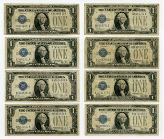 (group Of 8) 1928 - B Fr.  1602 $1 U.  S.  " Funnyback " Silver Certificate Notes