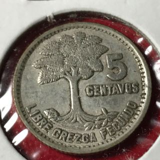 1956 Guatemala Silver 5 Centavos Coin