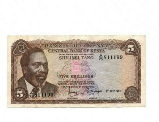 Bank Of Kenya 5 Shillings 1973 Vg