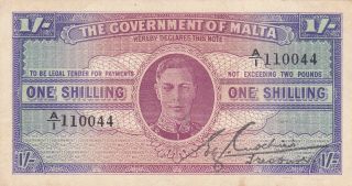 1 Shilling Very Fine Crispy Banknote From British Colony Of Malta 1943 Pick - 16