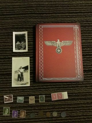 2 Ww2 German Soldier Photo Swastika1941f 10 Stamp Unc Ww2 Artillery Book Hitler