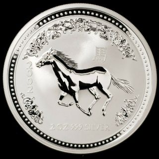 2002 Australia Lunar Series 2oz.  999 Fine Silver Year Of The Horse Coin 9aus0228