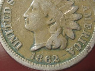 1862 Cn Copper Nickel Indian Head Cent - Vg/fine Details,  Partial Liberty
