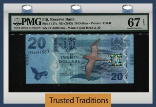 Tt Pk 117a Nd (2013) Fiji Reserve Bank $20 Stunning Banknote Pmg 67 Epq